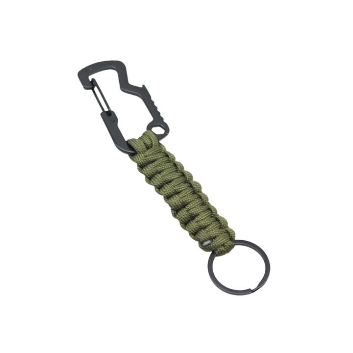 Kulcstartó cápa formájú karabinerrel, 7 szálas paracord, zöld