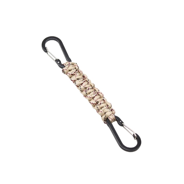Kulcstartó gyűrű típusú, fonott Paracord zsinór, acélhuzalos gyorscsatlakozós karabinerrel, kulcsokhoz és kültéri használatra, majdnem fehér színű