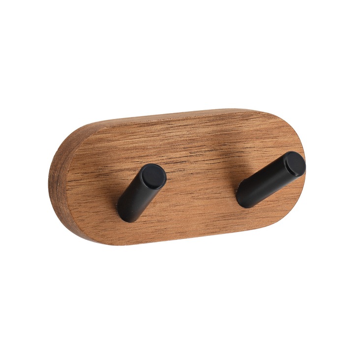 Cuier baie Tendance, lemn de salcâm și metal negru mat, 4.5x10x3.5 cm, maro