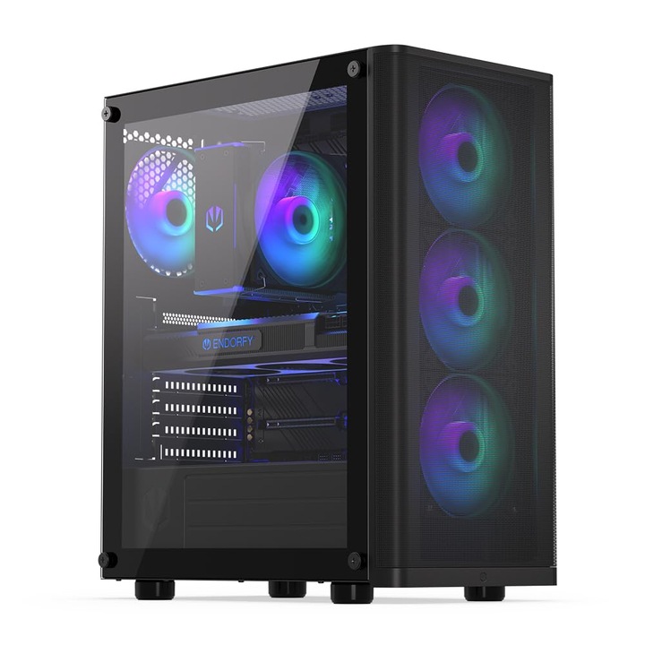 Endorfy Ventum 200 Gaming PC ház, 4 db 120 mm-es ARGB ventilátorral, edzett üveg oldallap, kompakt