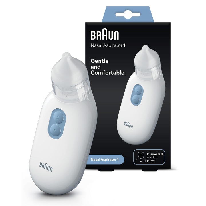Aspirator nazal Braun 1, electric, 2 niveluri de aspirație, 2 vârfuri, pentru nou-născuți și bebeluși