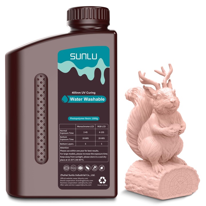 3D gyanta Water Washable, Sunlu, 1kg, Bézs, 3D nyomtatóhoz