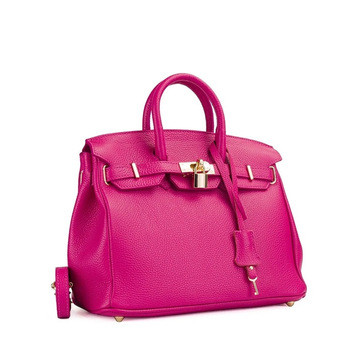 Poseta Piele Mini Edith - Fucsia, Geanta Casual din Piele Naturala, Geanta, Genti