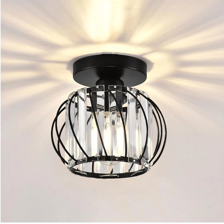 Модерна плафониера, Таванна лампа, дизайн фенер, За антре, вход, коридор, баня, Черна