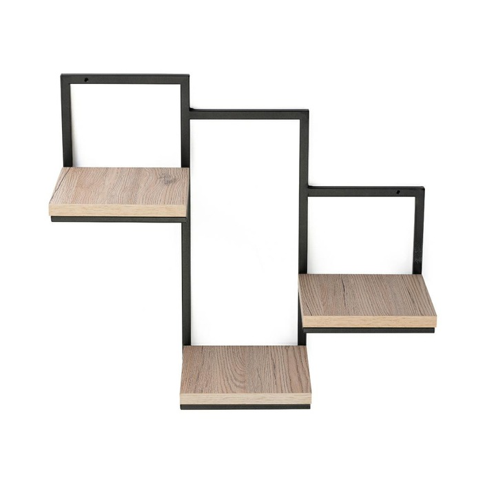 Suport 3 Ghivece, HowHomely, Design Modern, Structura Metalica Cu Rafturi Din Lemn, Stil Loft Industrial Scandinav, Expunere Efectuoasa A Plantelor, Ideal Pentru Living Bucatarie Sau Birou, 57 x 50 cm, Negru