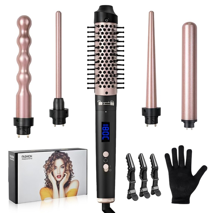 Ondulator de păr Carehabi 5 în 1, conic, 9-32mm, ceramic, set cu mănuși și agrafă de păr