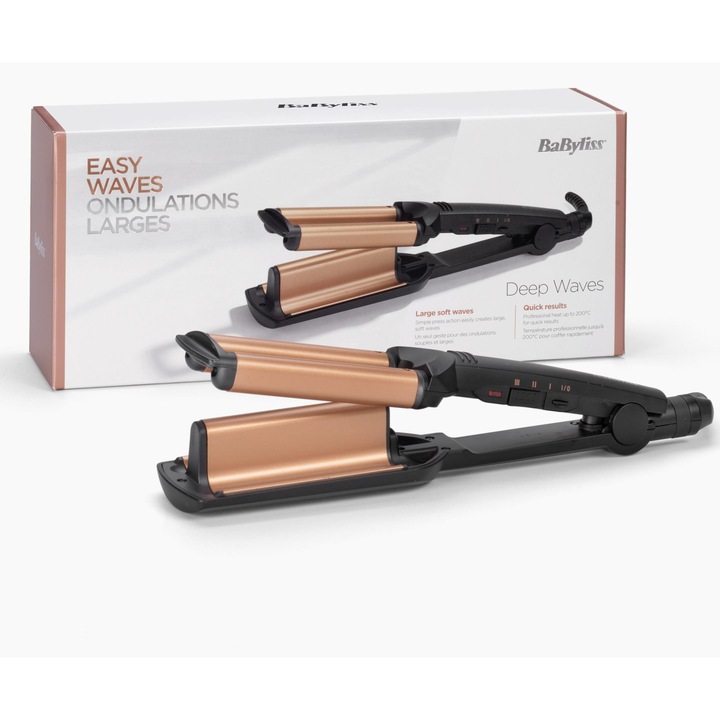 Маша за коса BaByliss Deep Waves, керамична, 3 настройки, Черен/Златист