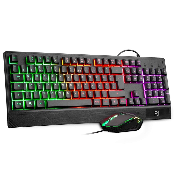 Комплект геймърска клавиатура и мишка, RGB подсветка, водоустойчиви, многоцветни