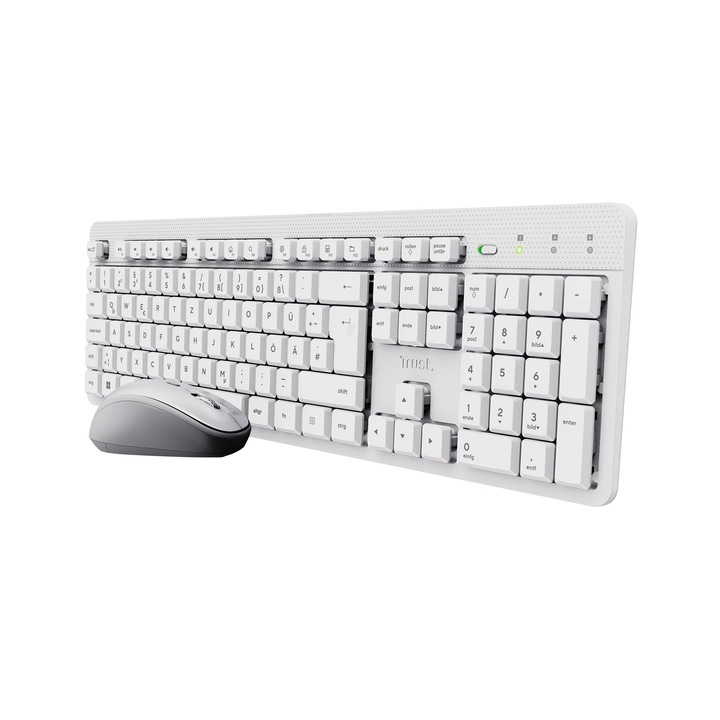 Set mouse fără fir și tastatură Trust ODY II, ambidextru, rezistent la stropire, alb