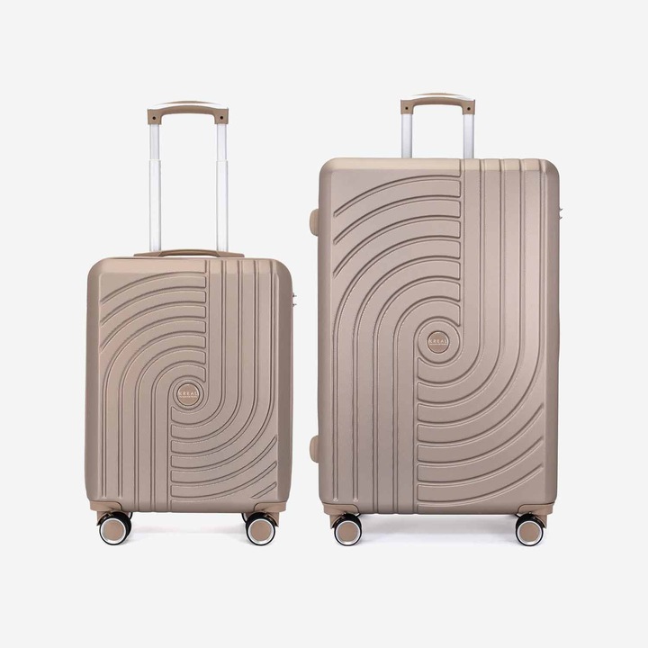 Комплект куфари KREAL Corfu, Ръчен багаж и Голям куфар, Шифър, ABS, Златен, 77x50x29 см, 2 броя