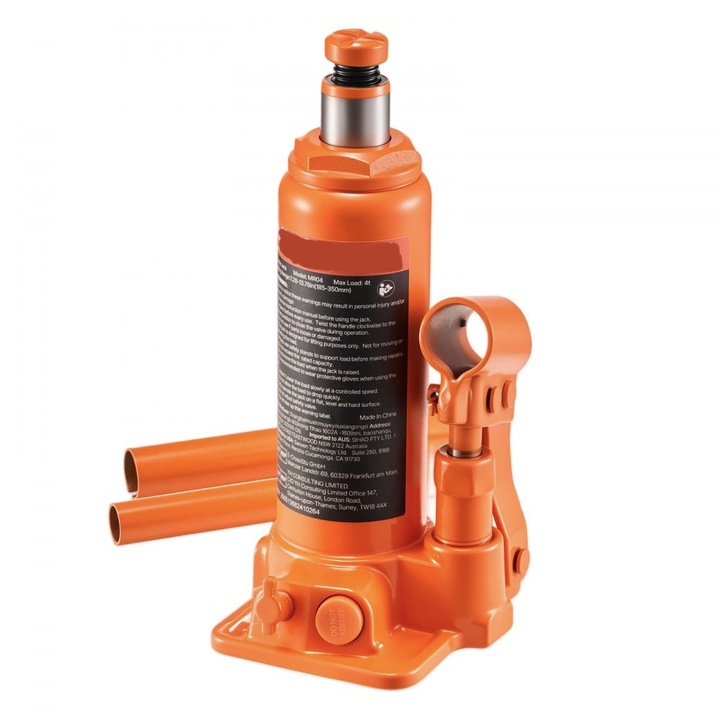 Cric Hidraulic pentru Butelii, Capacitate 4 Tone, Raza Ridicare 185-350mm, Potrivit masini, SUV-uri, Camionete, Portocaliu