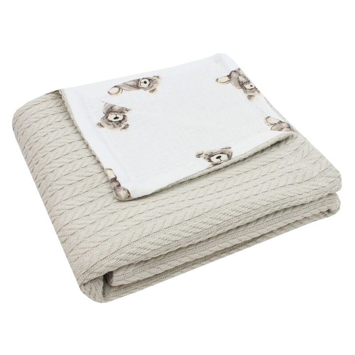 Paturica Anna, tricotata, verso muselina Martinel, 80x100cm, crem