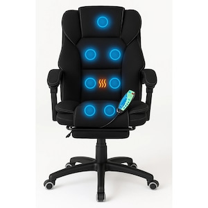 Scaun Birou Premium, Scaun Directorial Ergonomic Din Material Textil Rezistent, Masaj Si Incalzire In 7 Puncte Cu Telecomanda, Rabatabil 90-150°, Perna Sezut, Suport Picioare, Mecanism Multifunctional, Roti PU Silentioase, Scaun Birou Negru