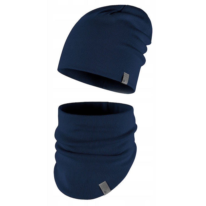 Set Caciula Beanie Si Fular, 50-54 CM, Albastru inchis
