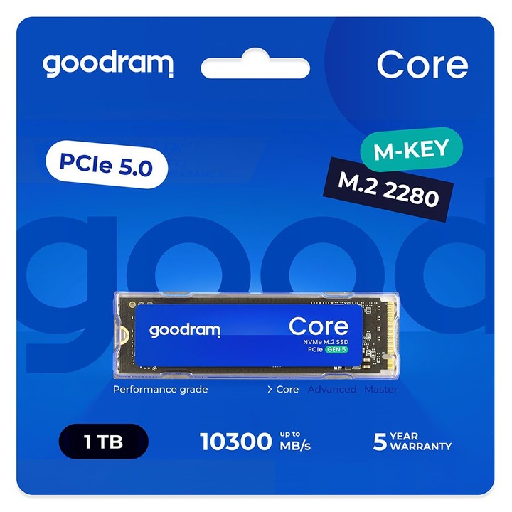 SSD 1 TB M.2 Goodram PCI Express 5.0 NVMe 3D NAND, 10200 MB/s olvasás, 8400 MB/s írás
