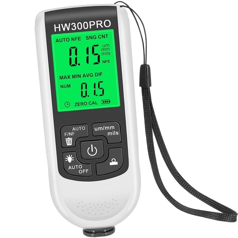 Tester profesional MACVI pentru masurarea grosimii vopselei auto, ABS, alb, sonda de inalta sensibilitate, afisaj digital