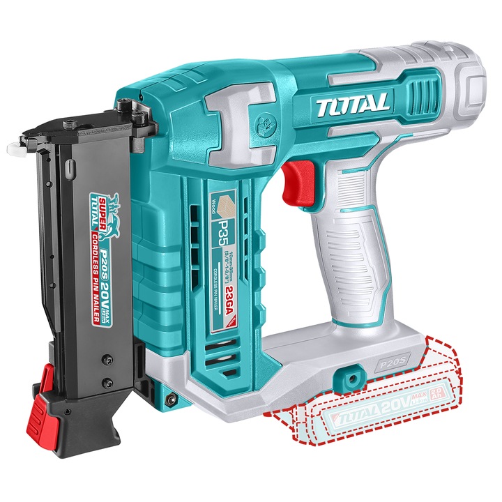 Pistol cuie pentru mobila TOTAL 20V-2.0Ah 10mm-35mm, include acumulator si incarcator