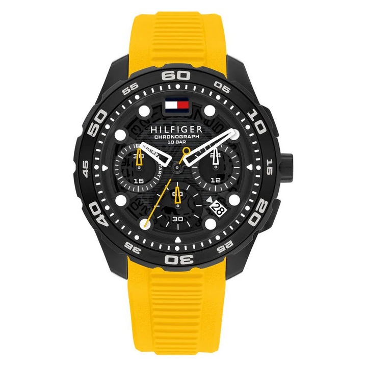 Ceas barbatesc, Tommy Hilfiger, 44x12mm, cauciuc, galben