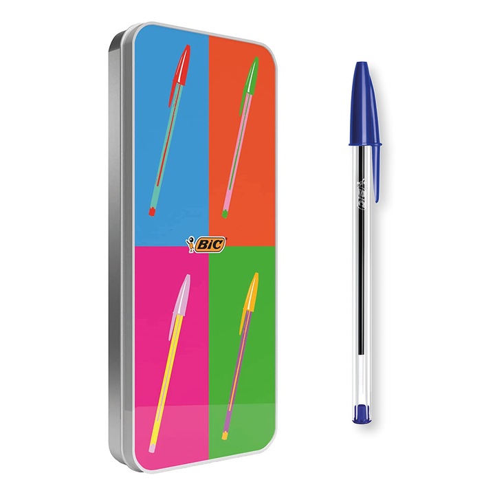 Bic Cristal Pix Készlet, Színes, Limitált Kiadású Pop Art, Ajándékszett, Fém Csomagolás, Újrafelhasználható, 20 Darabos