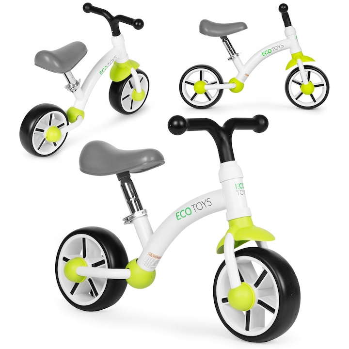 Bicicleta de echilibru pentru copii, BEMI, verde, roti EVA, inaltime sa reglabila 33-41 cm, greutate maxima 30 kg