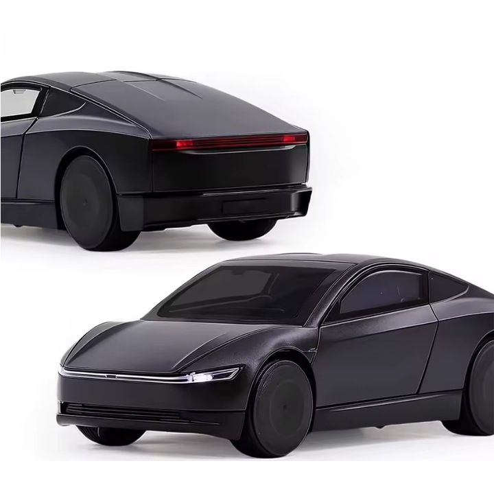 Automacheta Tesla Cybercab, 15 cm, Functie Pull-Back, Usi Mobile, Faruri si Stopuri Luminate - Negru