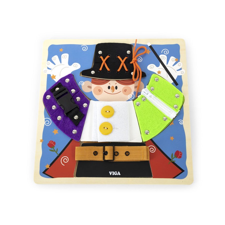 Tablă din lemn pentru abilități - Magician pentru îmbrăcat, Viga Toys, 2-6 ani, multicolor