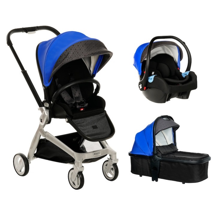 Бебешка комбинирана количка Zizito Harmony Lux, 3 в 1, SGS сертификат за качество, 5-точков предпазен колан, Подсигуряващо заключване, 25 × 52 × 72 сантиметра, Син