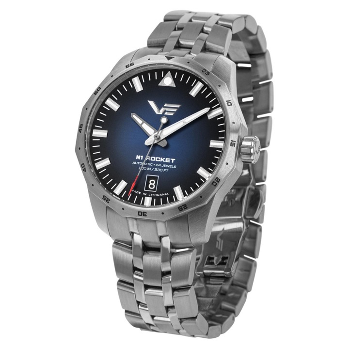 Ceas, Vostok Europe, Rocket N-1 Automatic, 39mm, argintiu / albastru, otel inoxidabil, rezistent la apa 100m