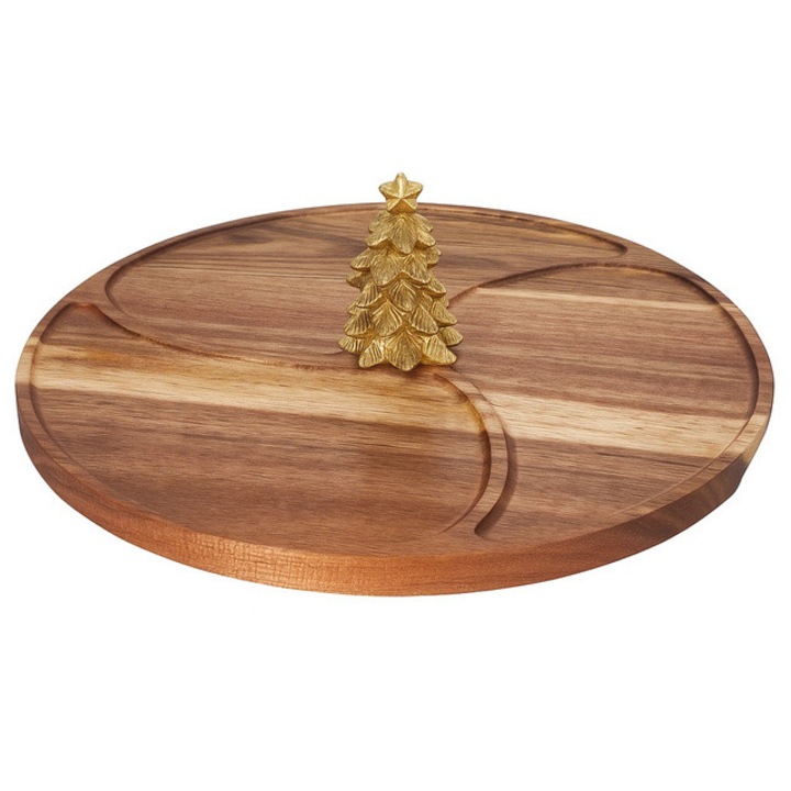 Placa rotunda pentru servirea aperitivelor NEVESSA, brad decorativ, lemn de acacia, Ø 28 cm