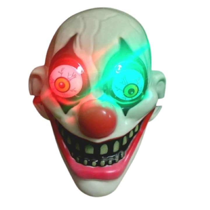 Clovn vesel, mască cu ochi mișcători, luminoasă, Halloween, accesoriu costum carnaval, multicolor, 25cm