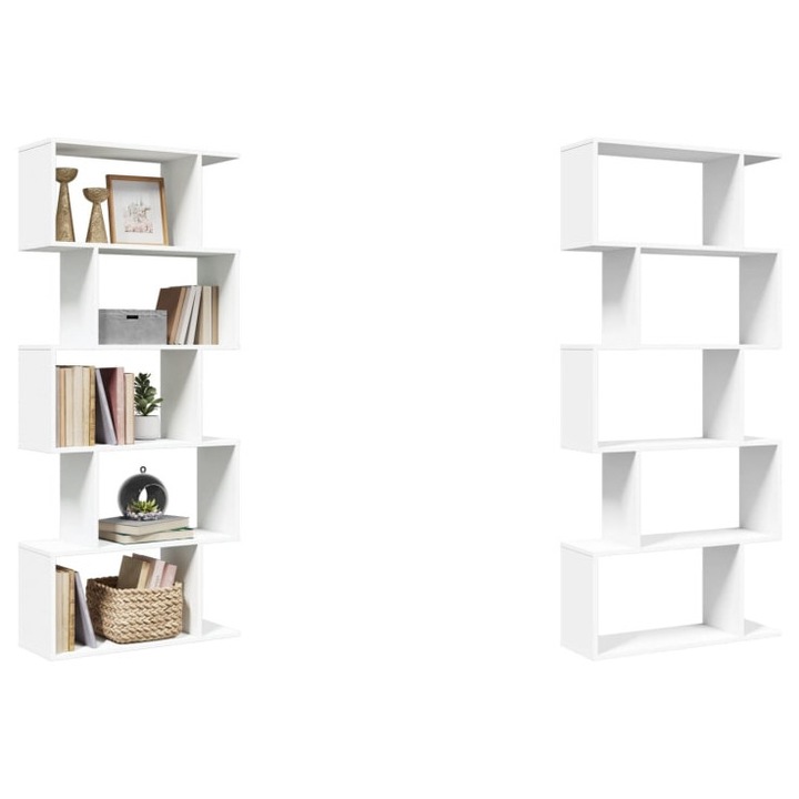 Biblioteca/separator camera 5 niveluri, alb, 70x24x161 cm, lemn