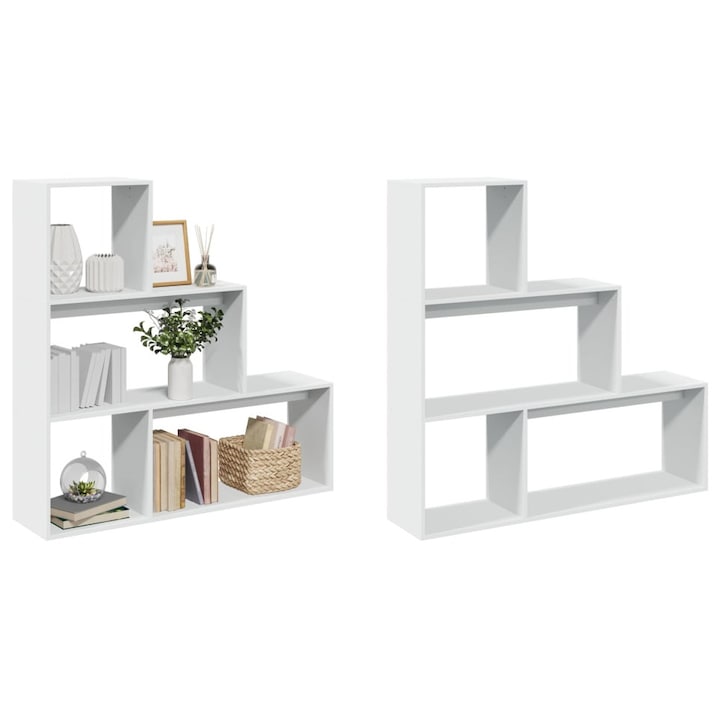 Biblioteca/separator camera 3 niveluri, alb, 123x29x123 cm lemn