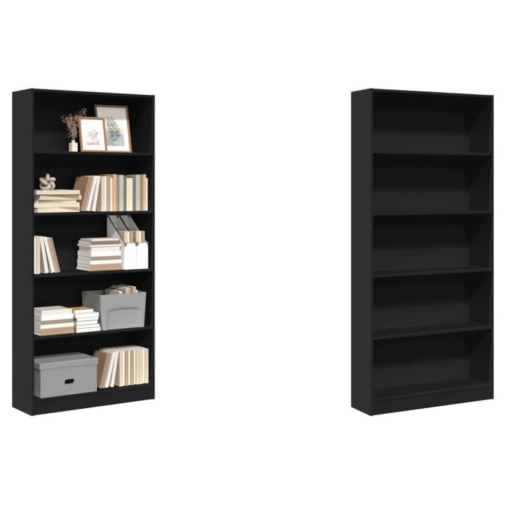 Biblioteca, negru, 80x24x176 cm, lemn prelucrat