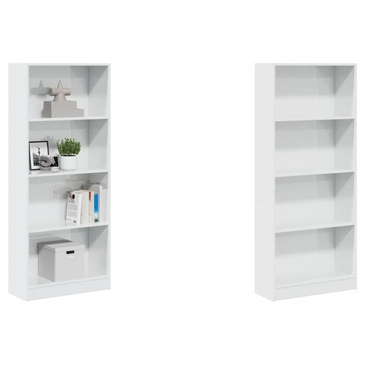 Biblioteca, alb extralucios, 60x24x143 cm, lemn prelucrat