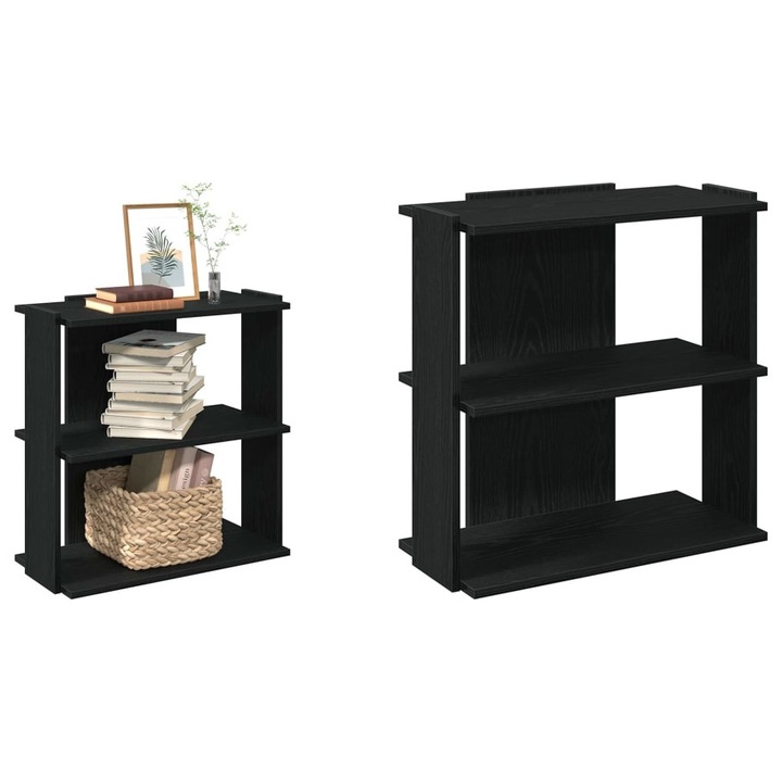 Biblioteca cu 3 niveluri, negru, 60x30x60 cm, lemn prelucrat