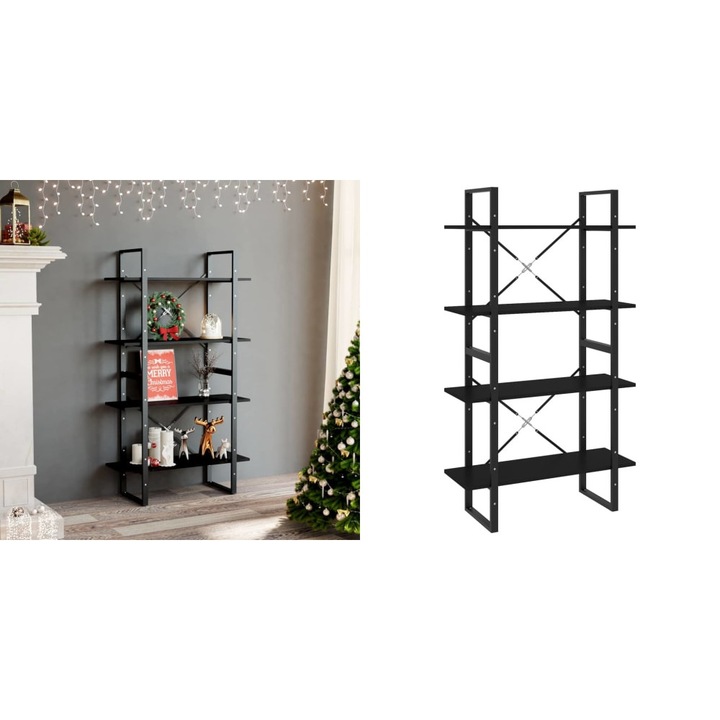 Biblioteca cu 4 rafturi, negru, 80x30x140 cm, PAL