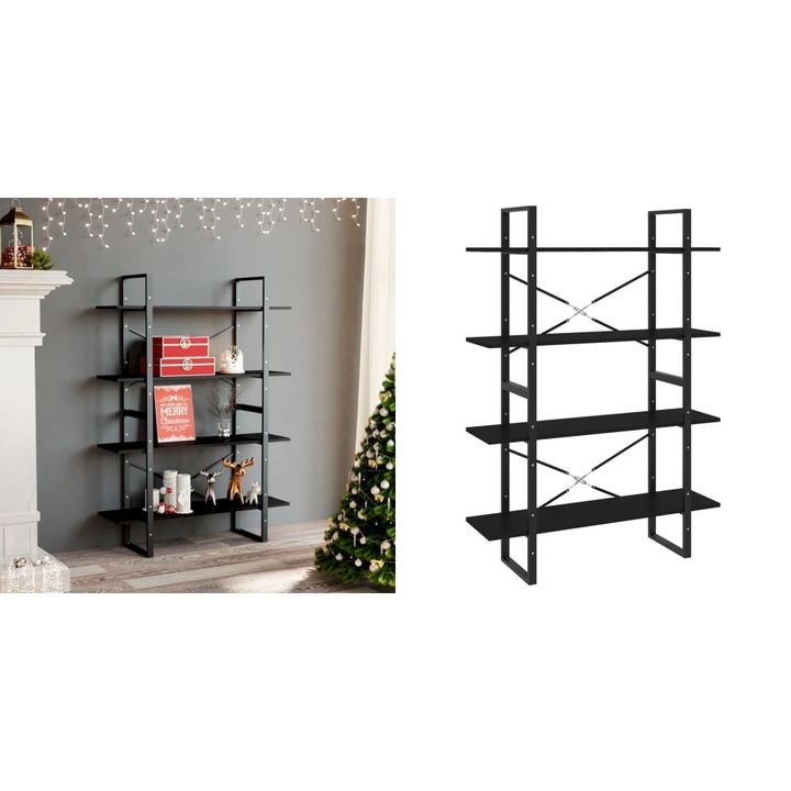 Biblioteca cu 4 rafturi, negru, 100x30x140 cm, PAL