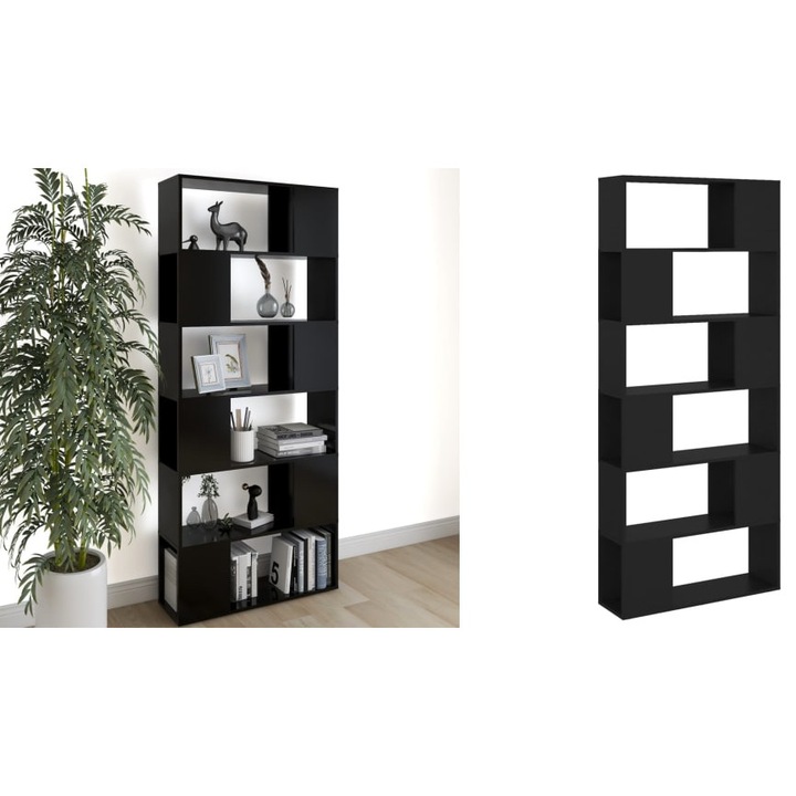Biblioteca/Separator camera, negru, 80x24x186 cm, PAL