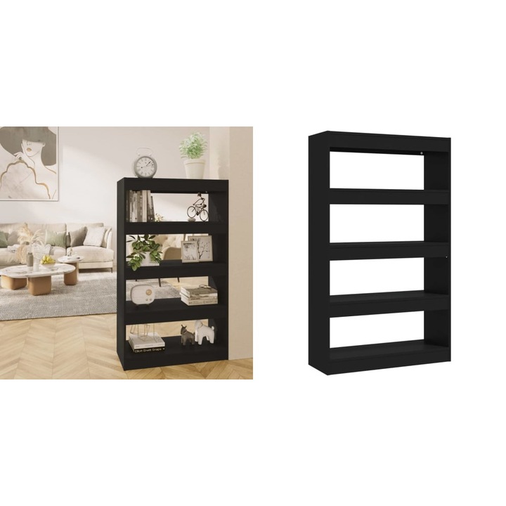 Biblioteca/Separator camera, negru, 80x30x135 cm, PAL