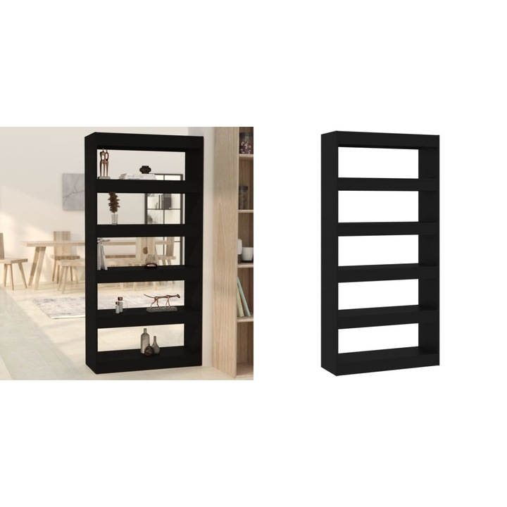 Biblioteca/Separator camera, negru, 80x30x166 cm, PAL