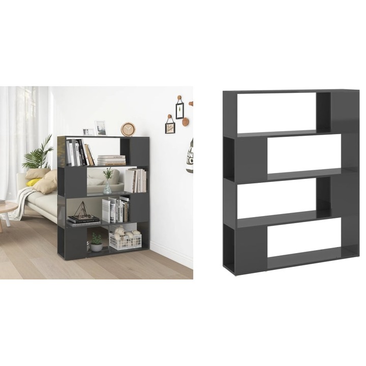 Biblioteca/Separator camera, gri extralucios, 100x24x124 cm