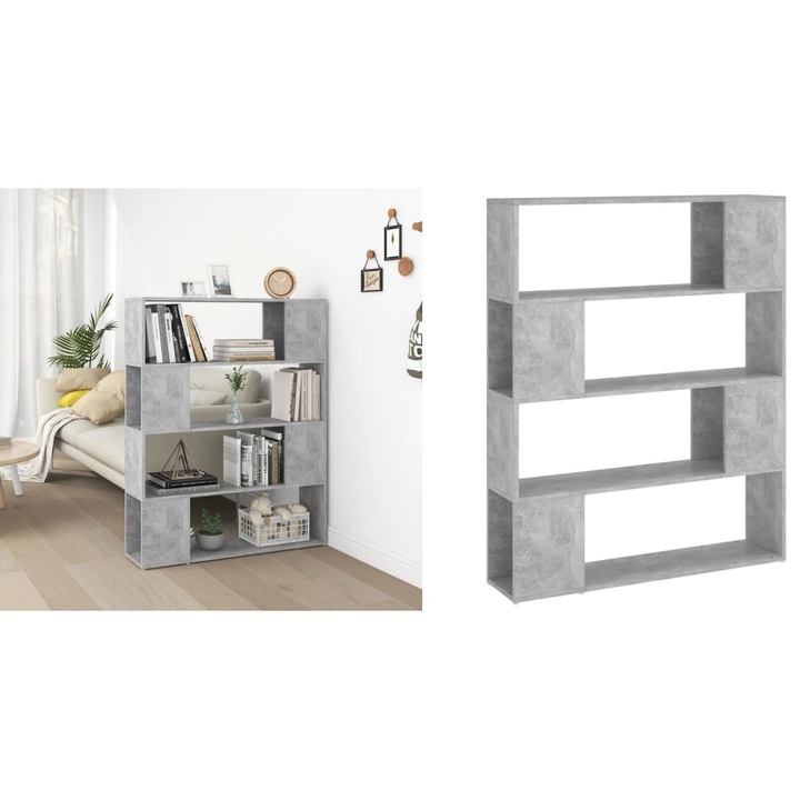 Biblioteca/Separator camera, gri beton, 100x24x124 cm