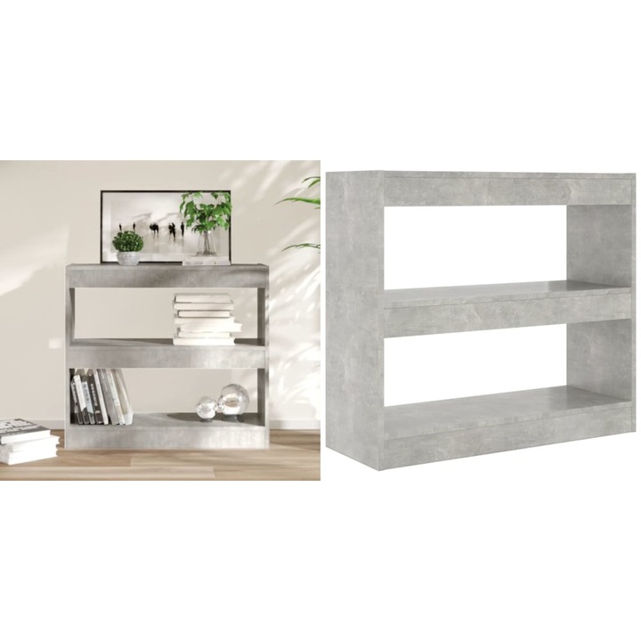 Biblioteca/Separator camera, gri beton, 80x30x72 cm