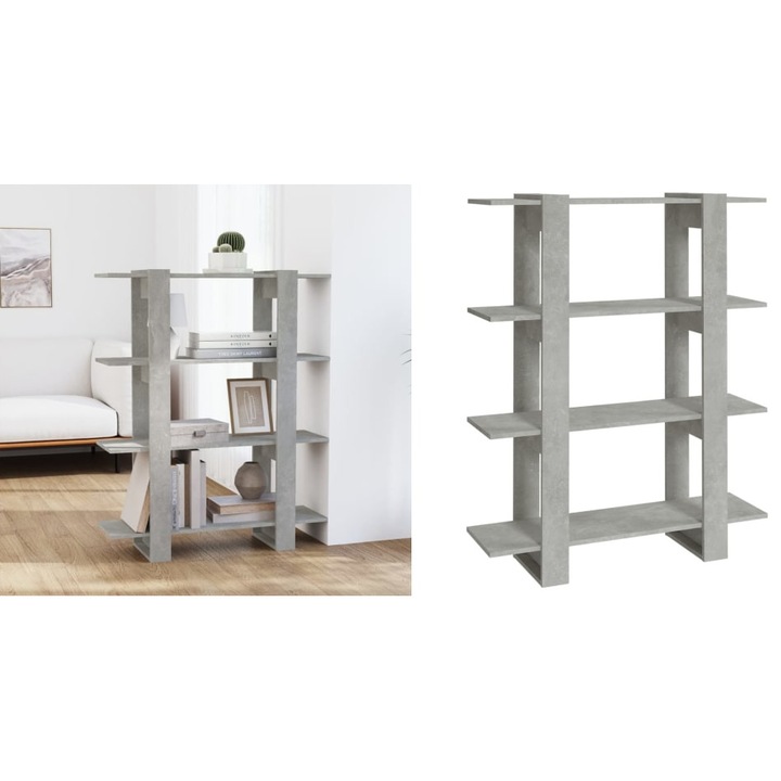 Biblioteca/Separator camera, gri beton, 100x30x123, 5 cm