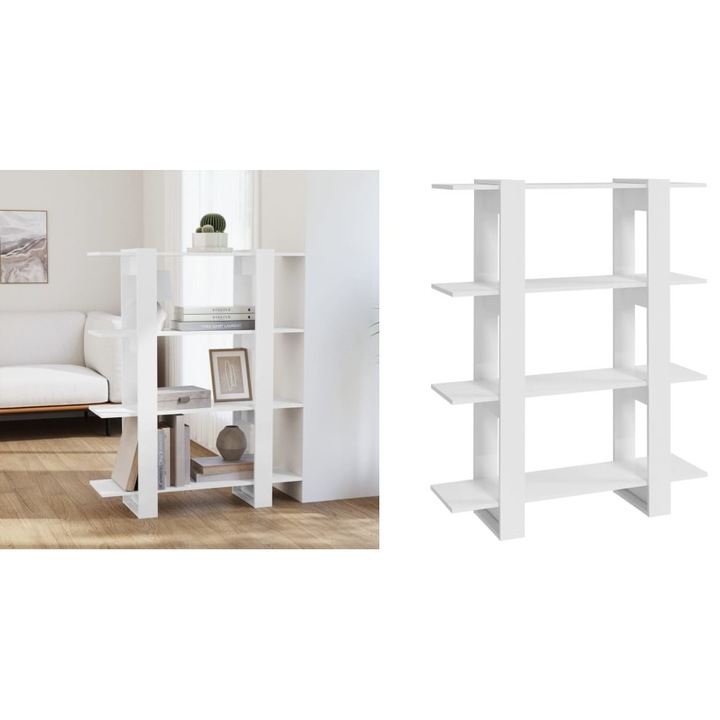 Biblioteca/Separator camera, alb extralucios, 100x30x123, 5 cm