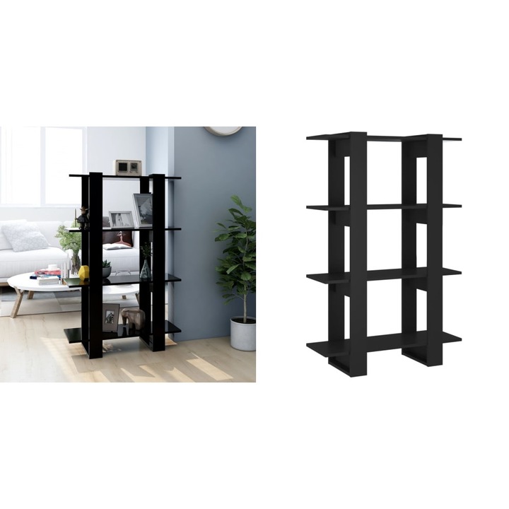 Biblioteca/Separator camera, negru, 80x30x123, 5 cm