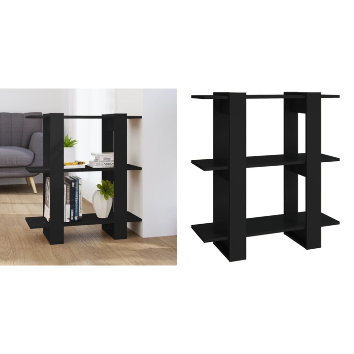 Biblioteca/Separator camera, negru, 80x30x87 cm