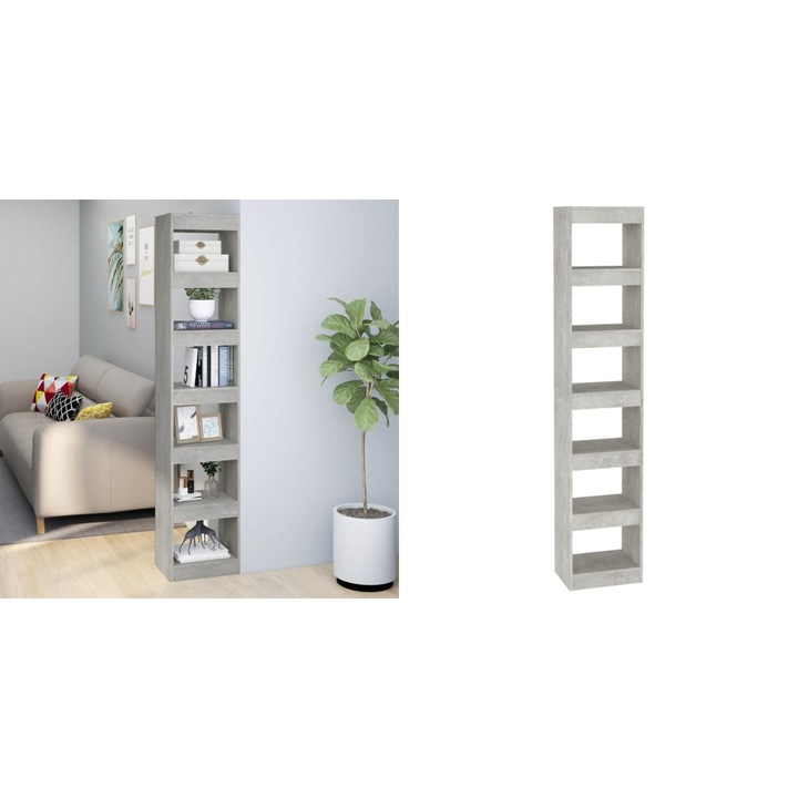 Biblioteca/Separator camera, gri beton, 40x30x198 cm