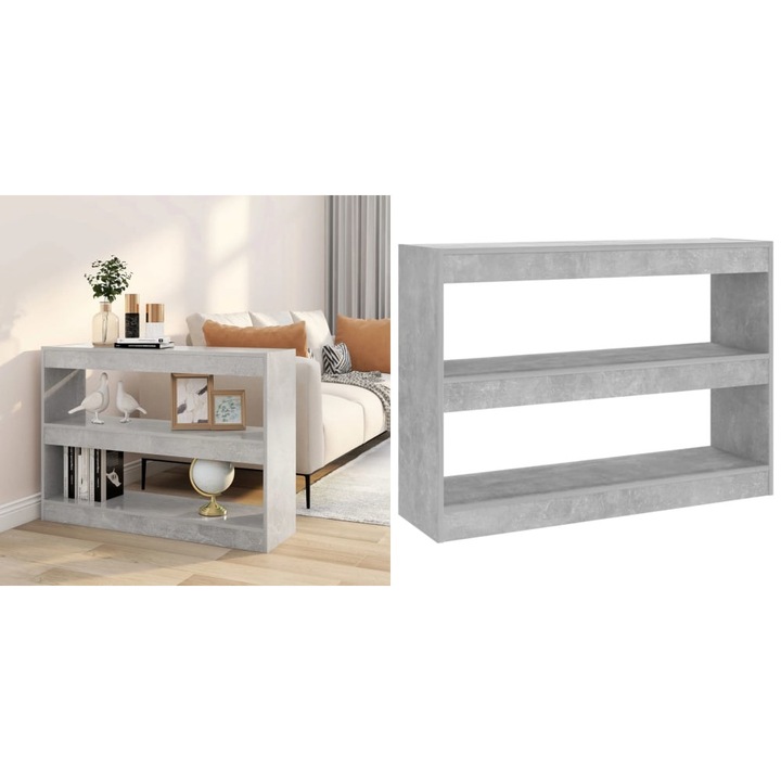 Biblioteca/Separator camera, gri beton, 100x30x72 cm