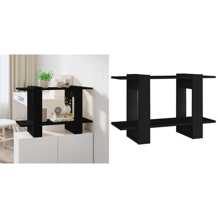 Biblioteca/Separator camera, negru, 80x30x51 cm